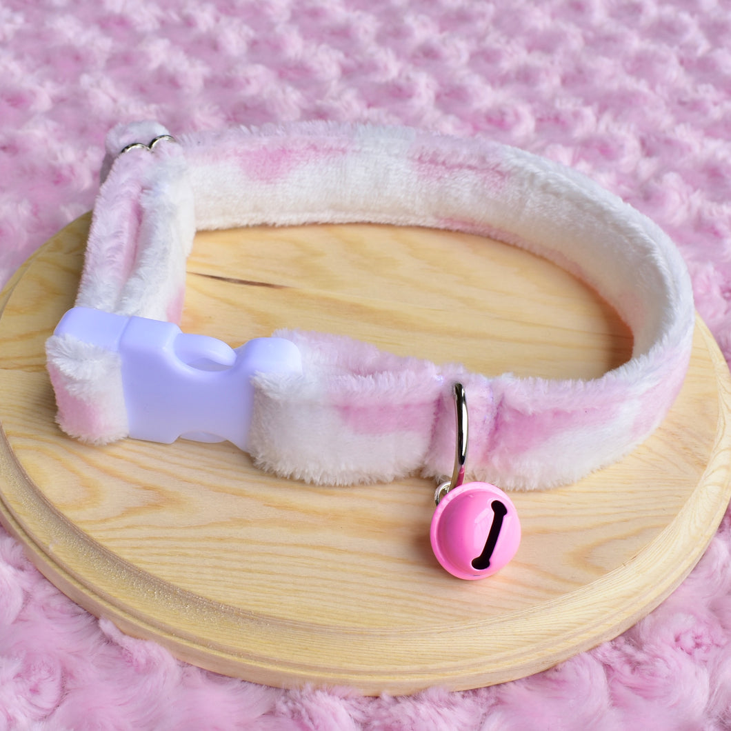 PRE-ORDER Fluffy Pink Cow Print Collar 12-18inch