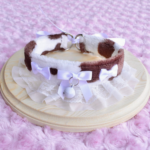 PRE-ORDER Brown Cow Print Fluffy Kitten Collar