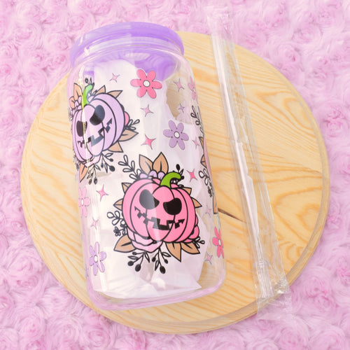 Spooky Punpkins Glass Cup 16oz