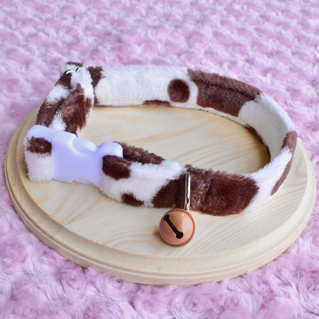 PRE-ORDER Fluffy Brown Cow Print Collar 12-18inch